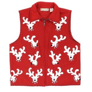 Life Style Reindeer Ugly Christmas Vest Full Zip